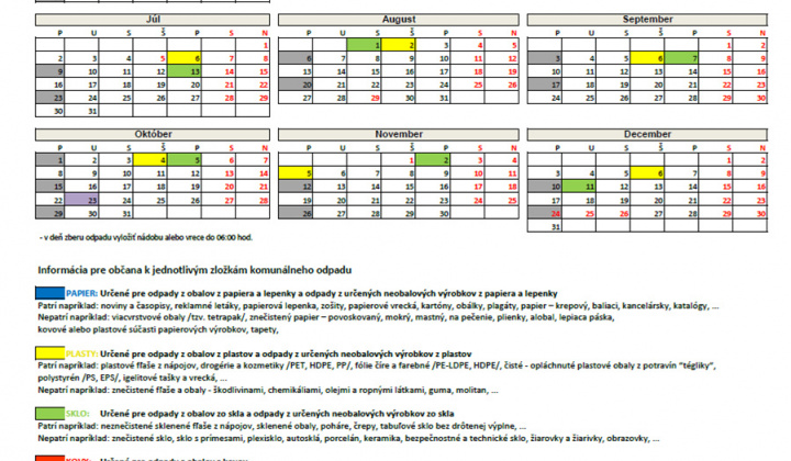 Harmonogram vývozu odpadu  Harmonogram vývozu odpadu