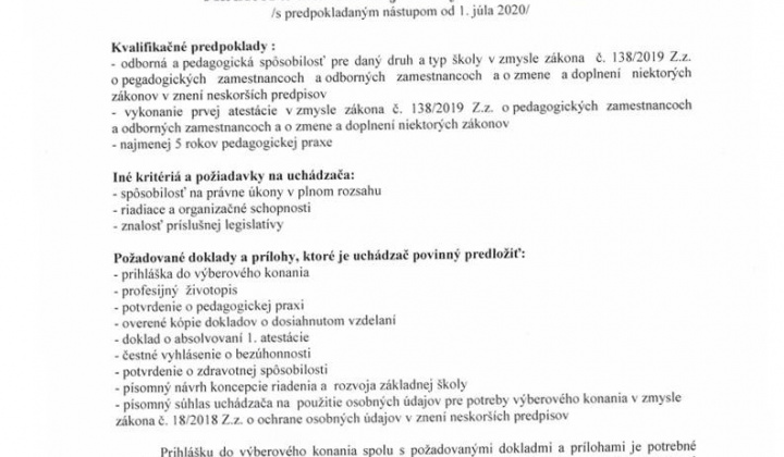 Výberové konanie MŠ a ZŠ  Výberové konanie MŠ a ZŠ